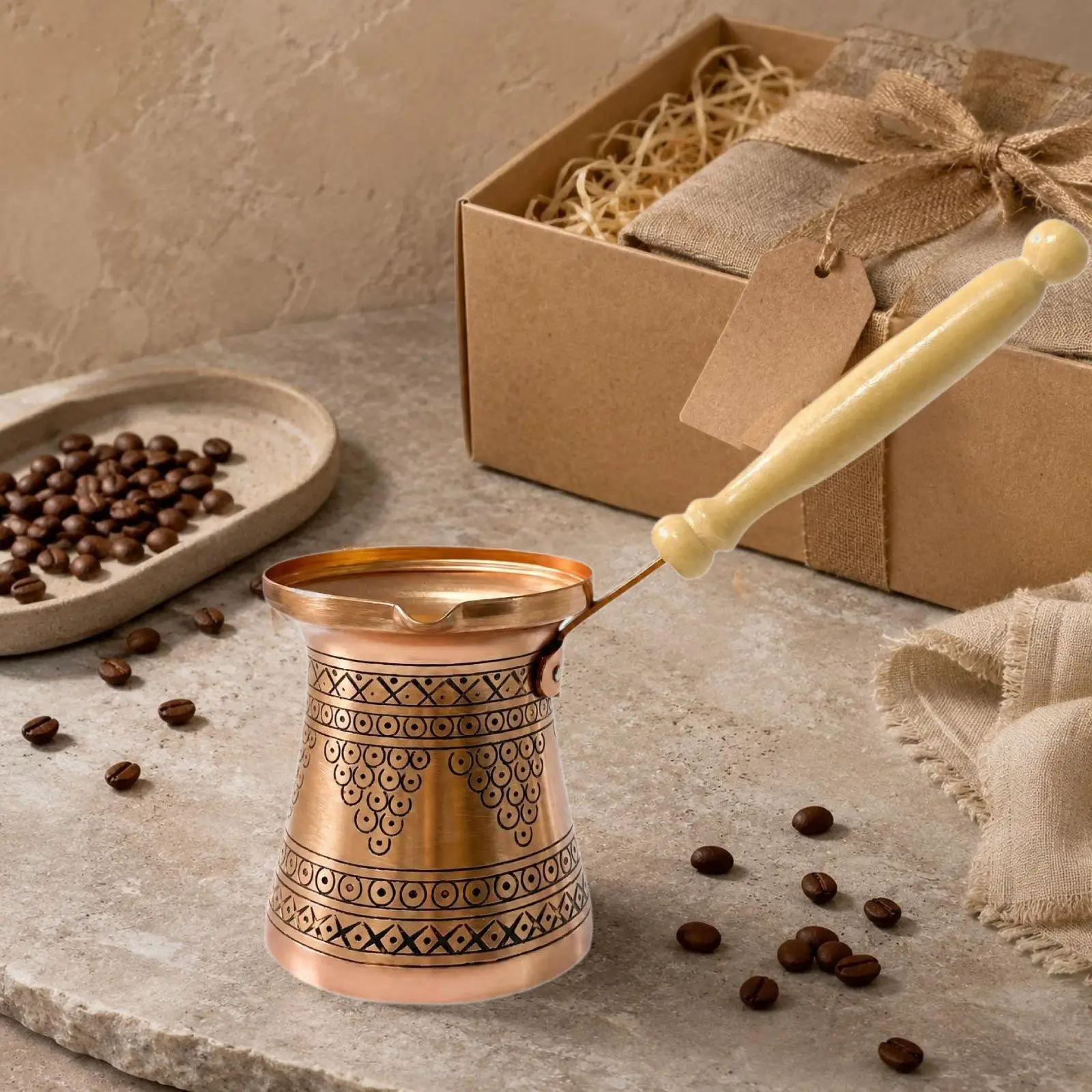 Turkish Coffee Pot Thick Small 400ml Handmade Stovetop Coffee Maker Teapot with Wooden Handle for Office Home Bar Cafe Kitchen view 4