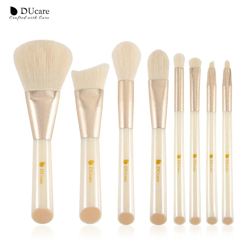 DUcare Makeup Brushes 8Pcs White Brush Bag Set Synthetic Hair Powder EyeShadow Blending Eyelash Eyebrow Make up Beauty Cosmestic