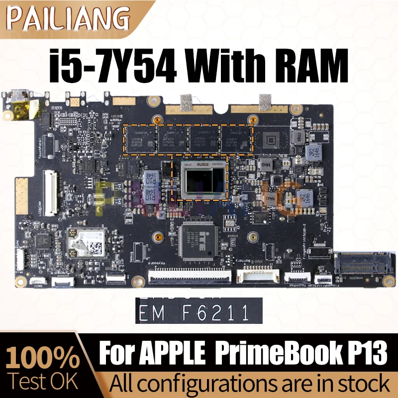 For APPLE PrimeBook P13 Notebook Mainboard EM-F6211 i5-7Y54 With RAM Laptop Motherboard Full Tested