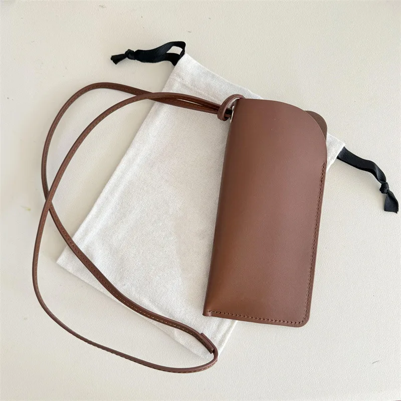 KLASSNUM PU Leather Glasses Storage Bag Solid Color Hanging Neck Sunglasses Storage Clip Sunglasses Bag Glasses Case