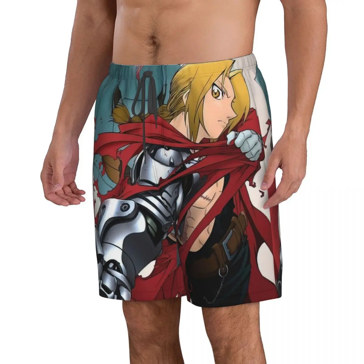 Full Metal Alchemist Men's Beach Shorts Fitness Quick-drying Swimsuit Funny Street Fun 3D Shorts