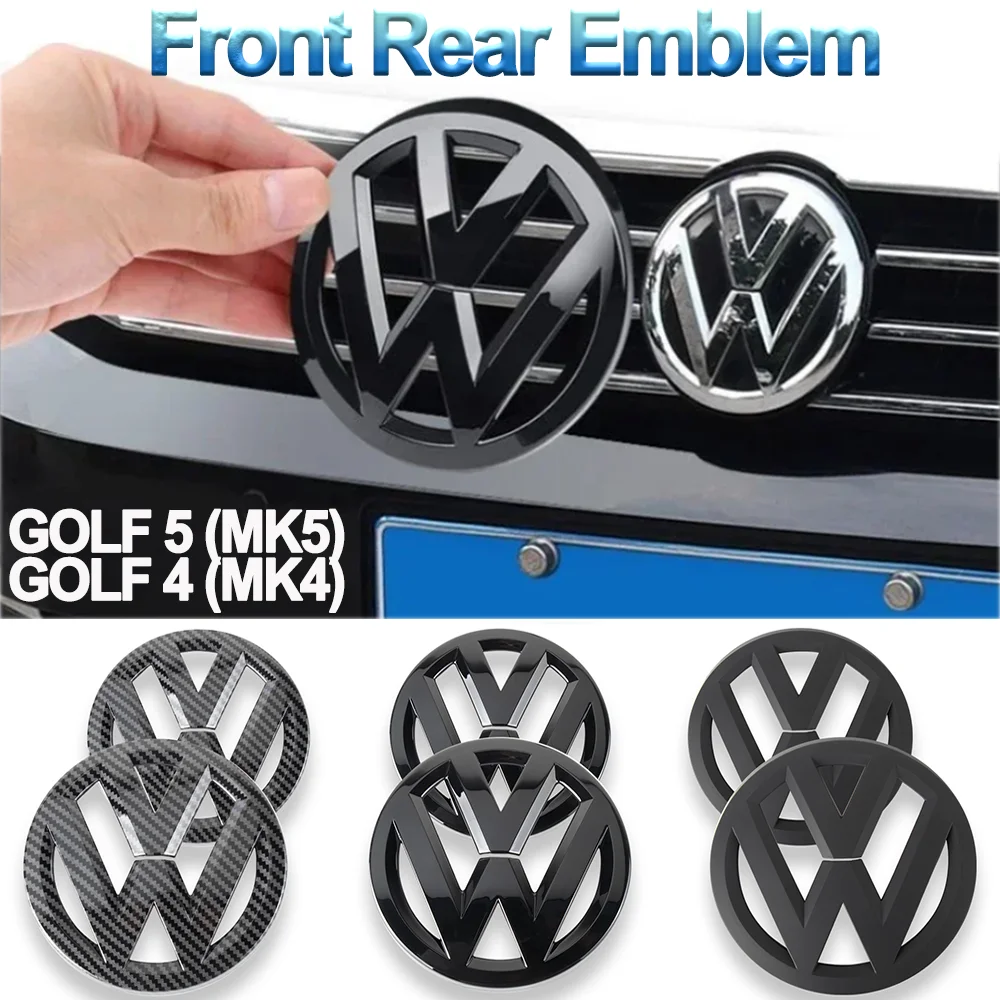 Tapas de cubo de rueda (2 piezas) para parrilla delantera/etiqueta trasera del coche, emblemas para tapa de maletero, pegatinas en negro brillante/mate para Volkswagen VW GOLF 5 MK5 GOL