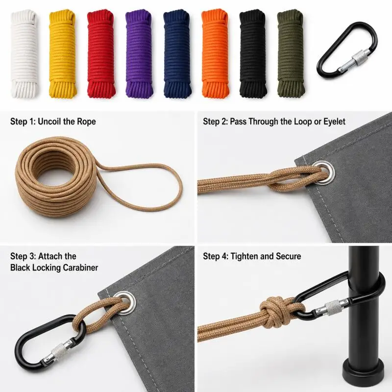 Picture 5: 1/2/3/5sets 31m 4mm Paracord Hanging Rope Cord Climbing Camping Survival Gear Paracord Outdoor Climbing Rope