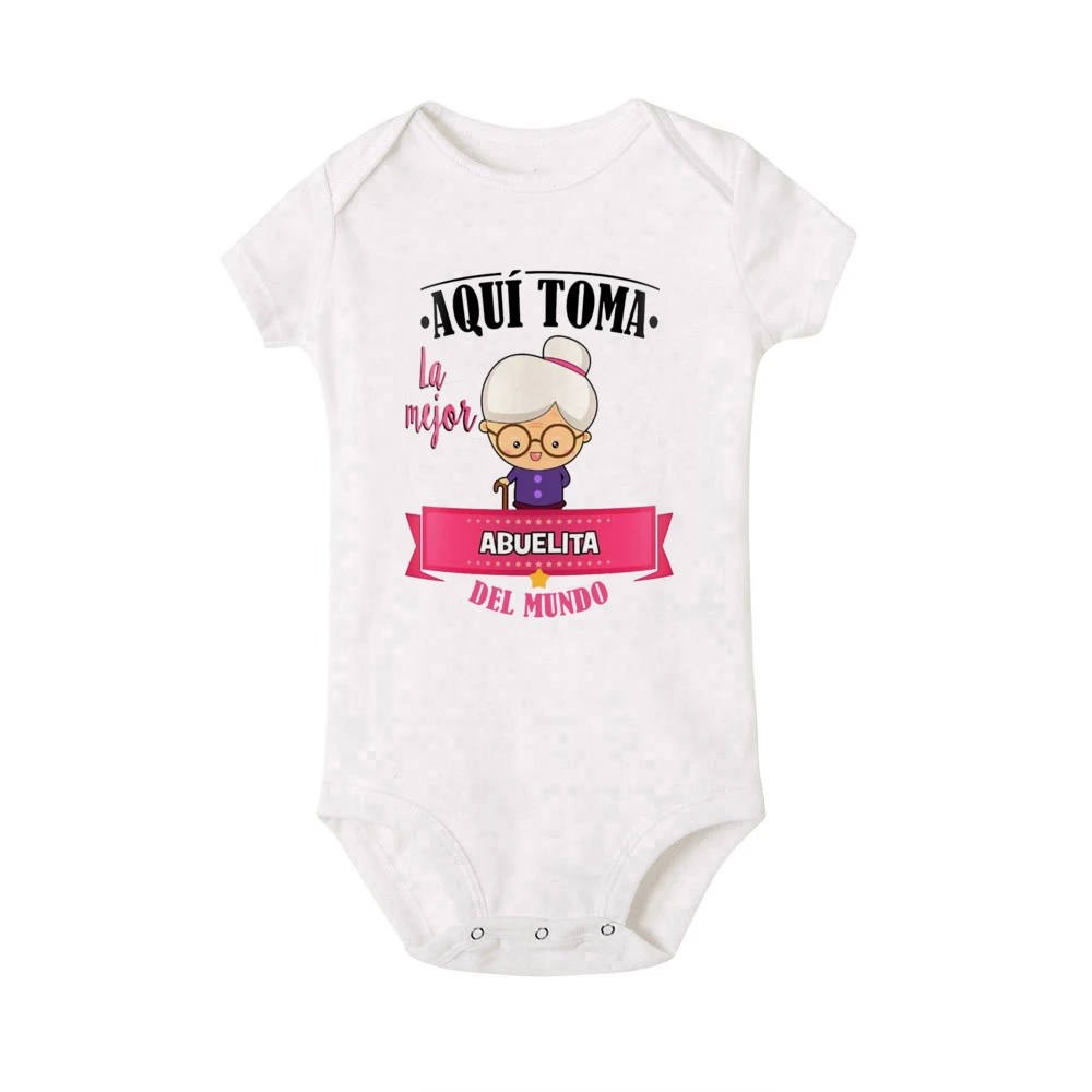 Best Grandpa & Grandma Spanish Printed Baby Bodysuit Clothes Funny Newborn Toddler Jumpsuit Summer Clothes Infant Shower Gifts