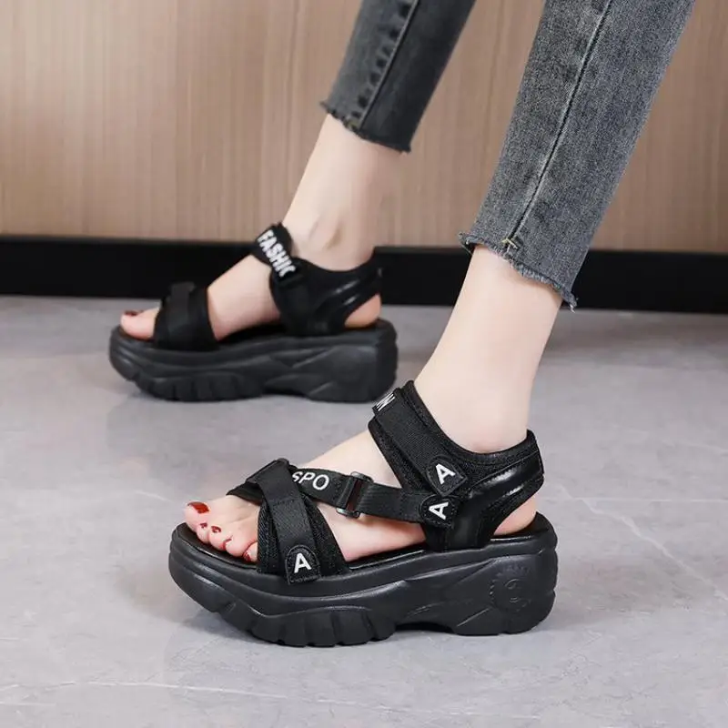 Luxury sexy Open-toed Women Sport Sandals Wedge Hollow Out Ladies Sandals Outdoor Cool Platform Shoes Student Beach Summer Shoes