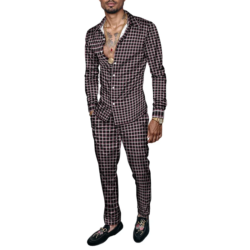 

2025 Spring Summer Men Shirt Set Brand Print Fashion Simple 2 Piece Set Mens Long Sleeves Suit Premium Quality Relaxed Trendy