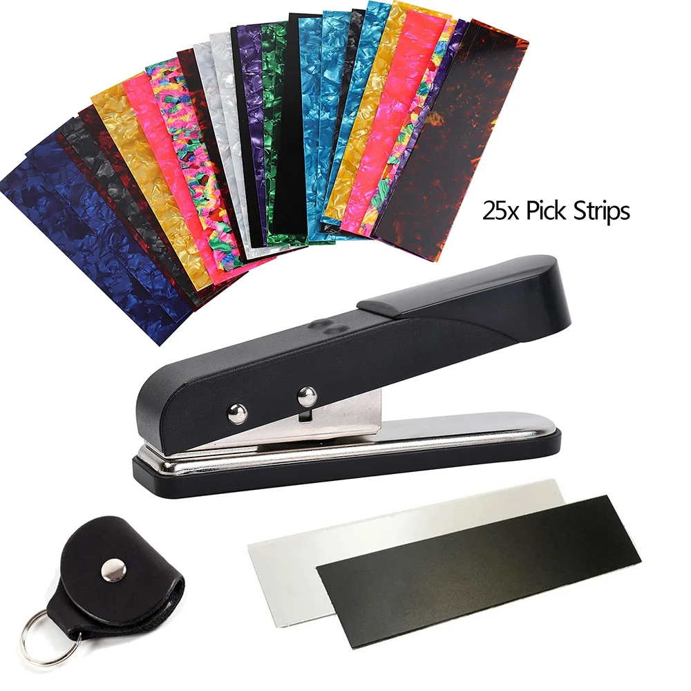Guitar Pick Punch Maker Kit, DIY Plectrum Cutter with 25 Pick Strips & Pick Holder