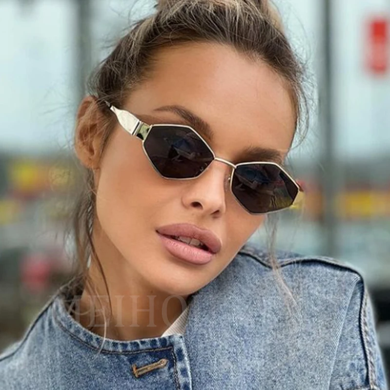 Polygonal Luxury Sunglasses Women Brand Fashion Rhombus Sun Glasses Woman 2024 Retro Vintage Metal Diamond Shades Eyewear