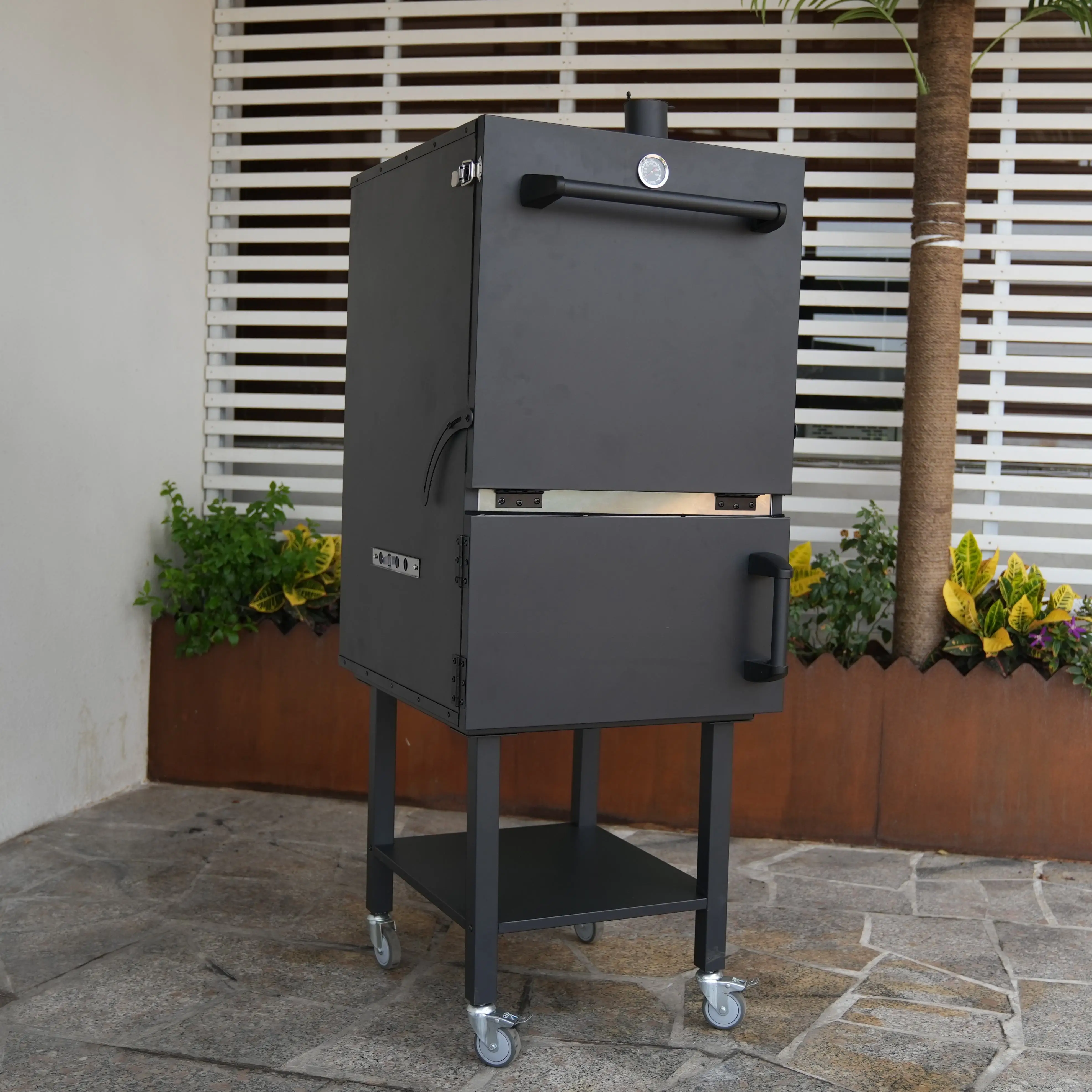 Outdoor Freestanding Vertical BBQ Grills Three Removable Smoking Shelves Vertical Smoker