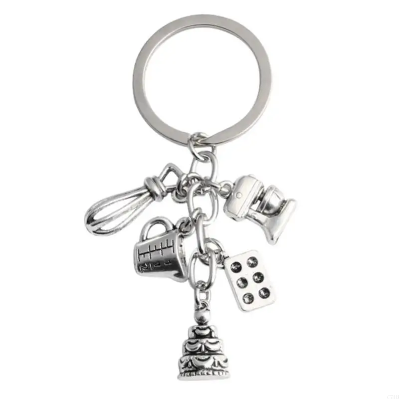 Culinarys Themed Alloy Keychain Featuring Small Baking Tool and Dessert Mold Zinc Alloy Texture for Cooking Enthusiasts