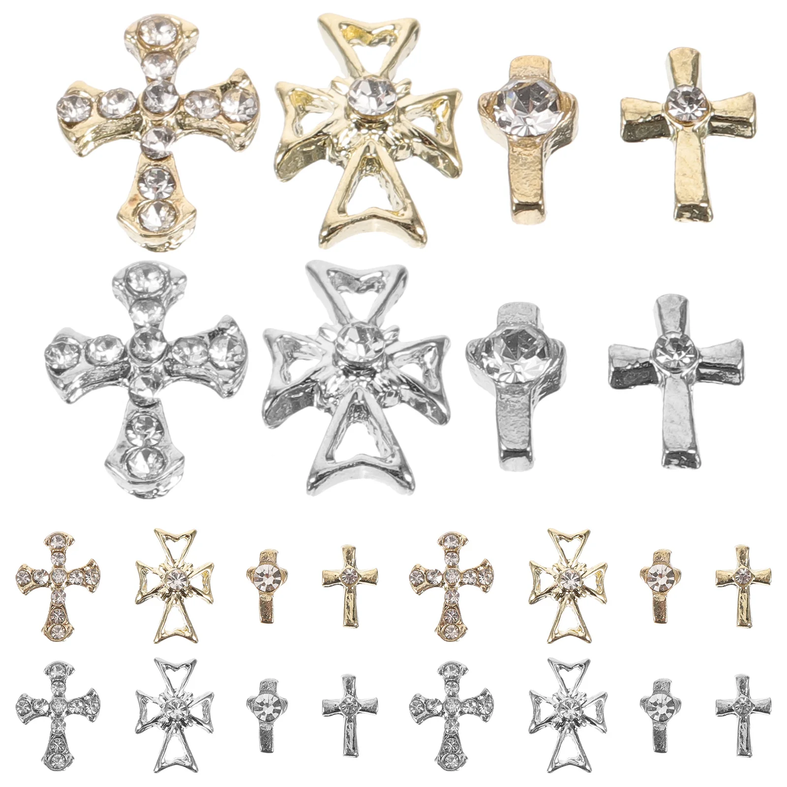 

80Pcs Alloy Cross Nail Charms Rhinestone 3D Gems Exquisite DIY Manicure Accessories Cross Nail Charm Charms for Nails Design