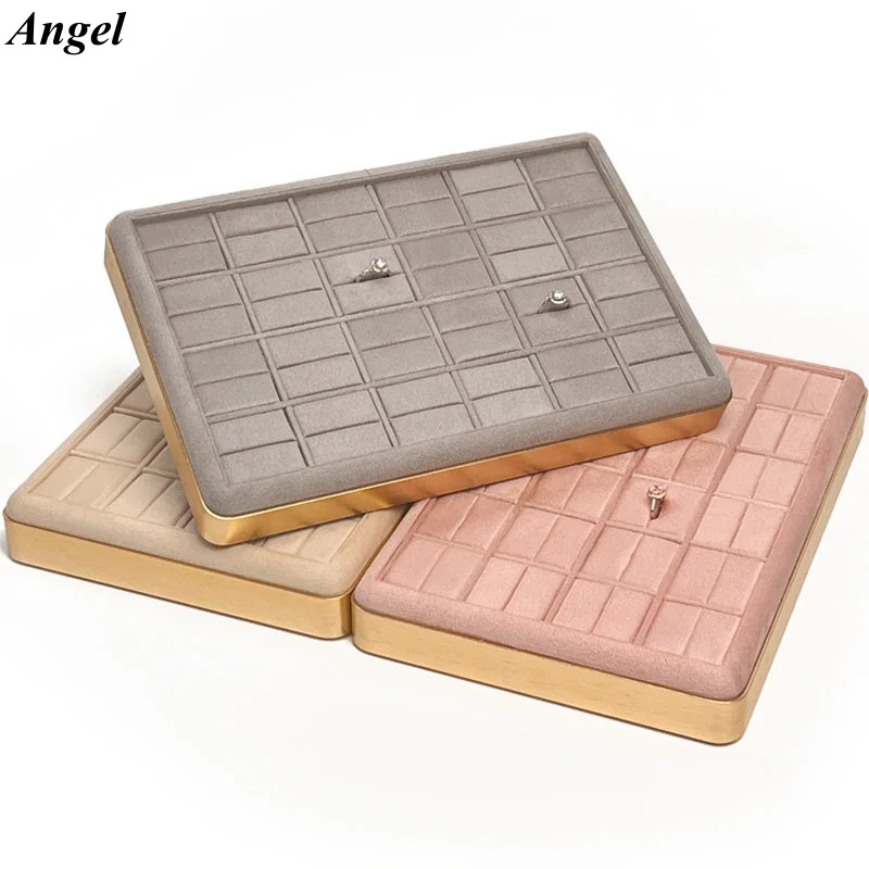 

Розовый бархатный поднос для ювелирных изделий с металлическим каркасом, мягкий органайзер для колец, серег, шпилек для ушей, ожерелья, браслетов, роскошные ювелирные изделия