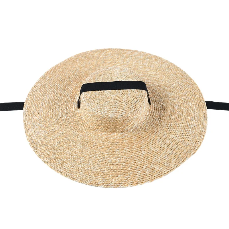 

Women Sun Hat French Style Wide Brim Straw Hat Casual Natural Wheat Straw Hat Lace-Up Beach Hat Shade