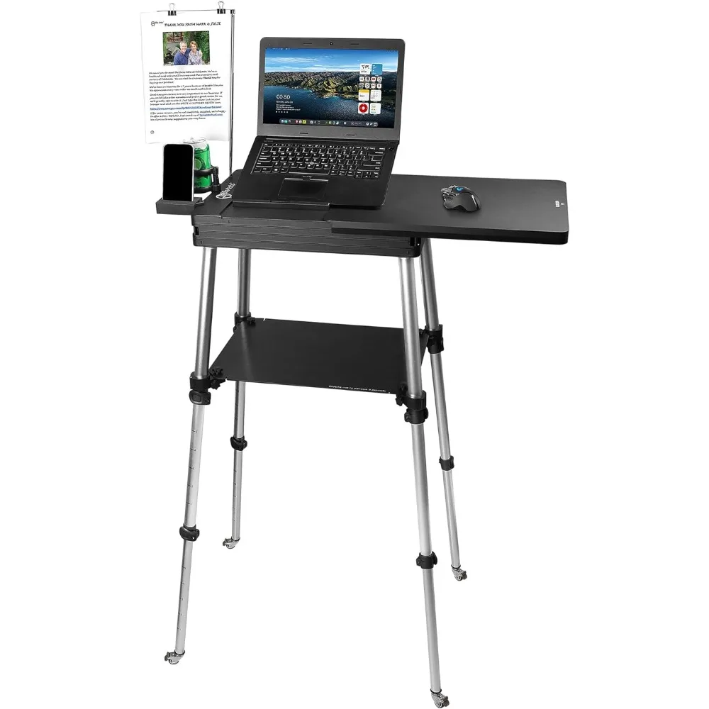 

Portable Mobile Standing Laptop Desk - Sit Stand Travel Desk, Height Adjustable 19-49 inches, Rolling Laptop Table Workstation w