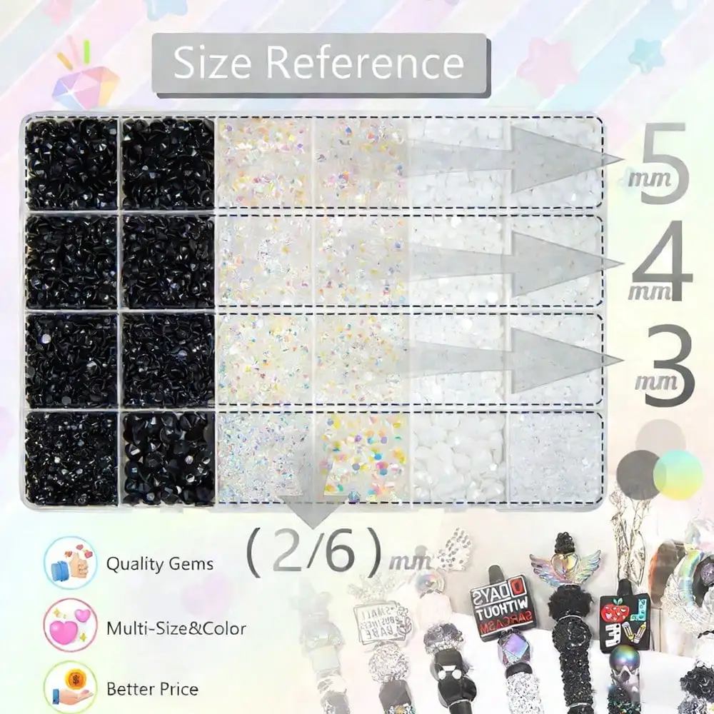 2-6mm 3-Farbige Schwarze Weiße Klare AB Jelly Resin Strass für Dekorative Bastelarbeiten Nägel Gesicht Augen Make-up Becher Flaschen Handwerk – Detail 3