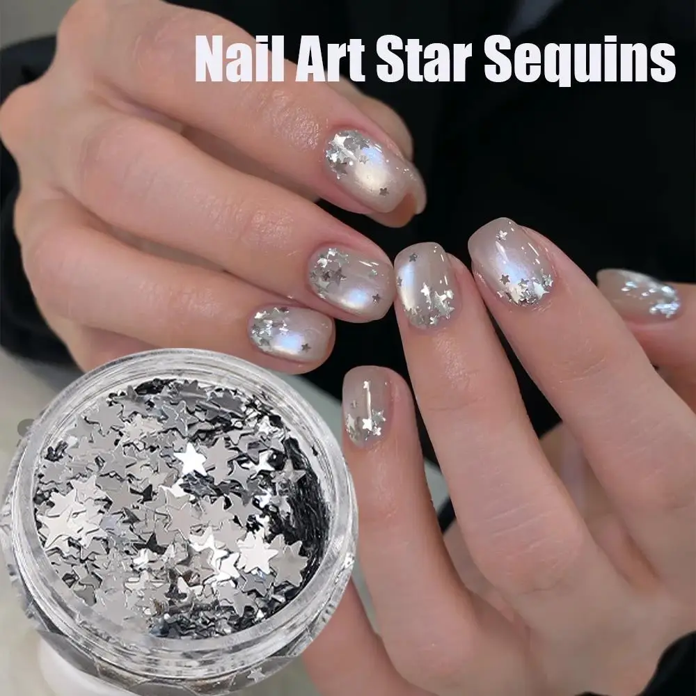 1 boîte de paillettes 3D argentées en forme d'étoile pour nail art, mélange de 1 à 3 mm, flocons scintillants pour ongles, paillettes pentagramme pour manucure, décoration