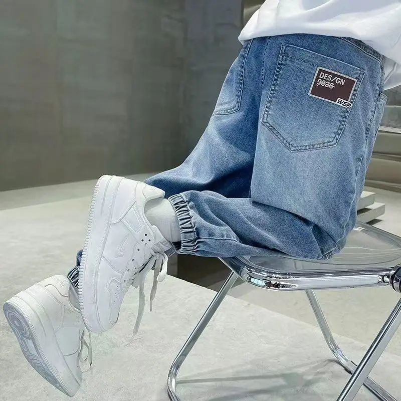 بنطال طويل من قماش الدنيم خفيف الوزن للربيع والخريف للأولاد - جينز رياضي فضفاض مناسب للأولاد من توين #5