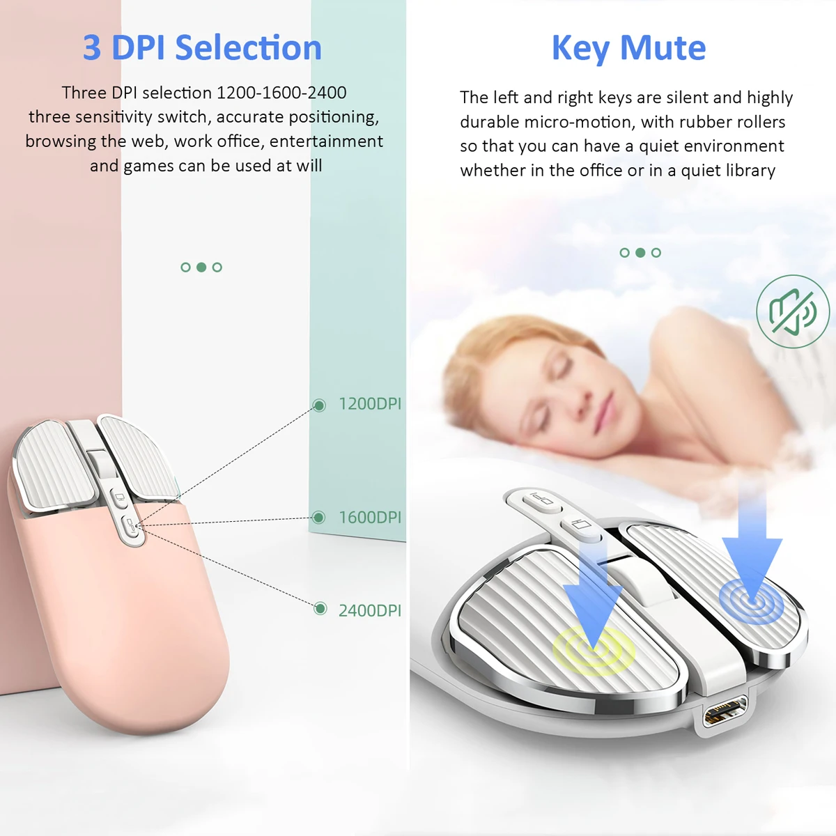 2.4G Dual Model Wireless Bluetooth 5.0 Rechargeable Silent Cute Mouse Long Standby Multi Button Mouse For IOS PC Notebook