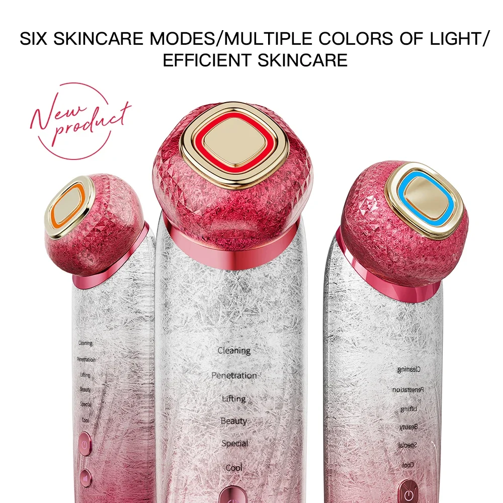 Appareil de beauté multifonctionnel, nettoyage par vibrations, Application sur glace, 6 soins de la peau en voyage, Modes de lumière colorée, masseur Facial