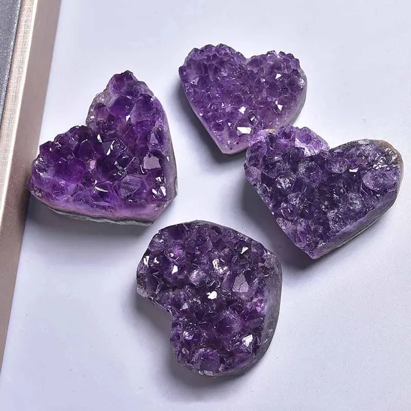 Natural Amethyst Crystal Heart Cluster Raw Ore Healing Crystal Mineral Stone Specimen Gifts Collection Home Aquarium Decoration