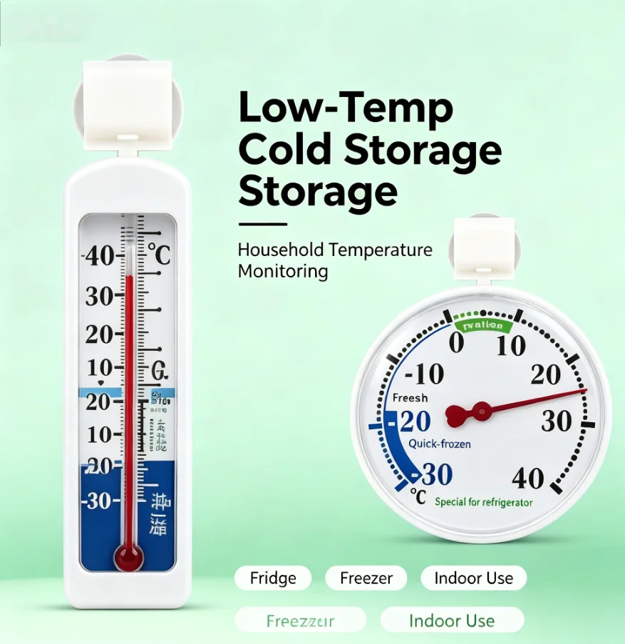 HTMCK Household Kitchen Refrigeration Thermometer, Fridge & Freezer Temperature Gauge Equipped with Suction Cup for Daily Use