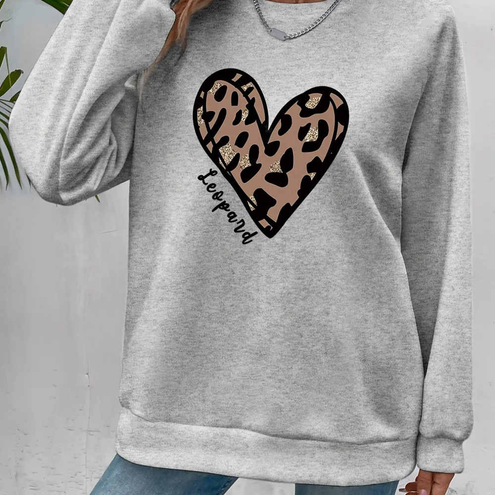 

2024 New In Heart & Leopard Print Women‘S Hoodies & Sweatshirts Oversized Women Clothing Graphic Hoodies Casual Blouse Streetwea