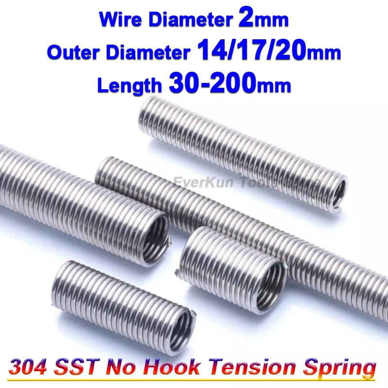 

Wire Dia 2mm No Hook Stainless Steel Tension Spring Pullback Draught Extension Spiral Stretching Spring OD 14 17 20mm L 30-200mm