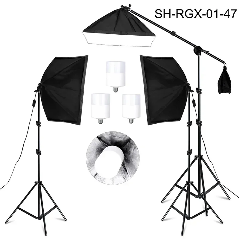 SH 1-3 Stück Fotografie 50x70cm Softbox & 2M Stativ Beleuchtungsset Einzelbirnen-Studiolicht für Porträt, Produkt und Live-Aufnahmen