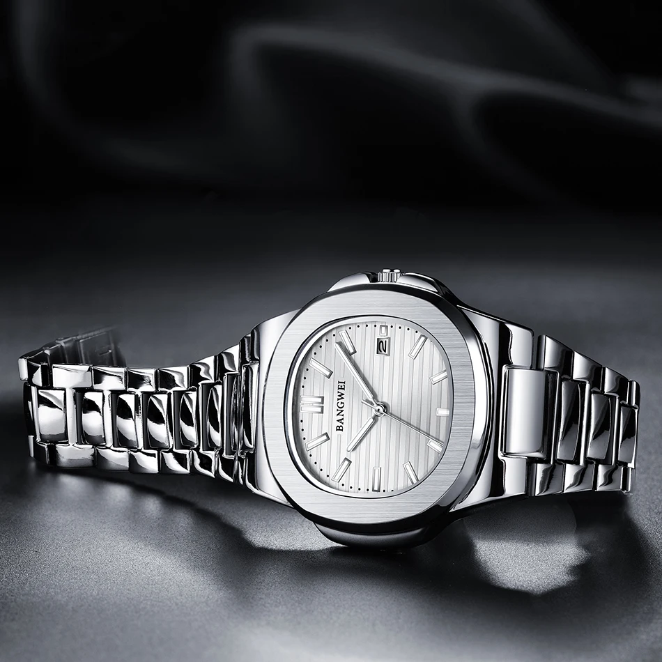 BANGWEI Modische Quadratische Quarz-Herrenuhr Wasserdicht Leuchtend mit Datumsanzeige Edelstahl-Uhren für Männer Luxuriöse Business-Herrenarmbanduhr – Detail 17