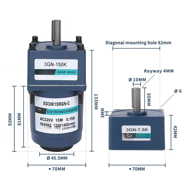 

15W 110V 220V 380V Electric Variable Speed Control AC Gear Motor With Speed Regulator