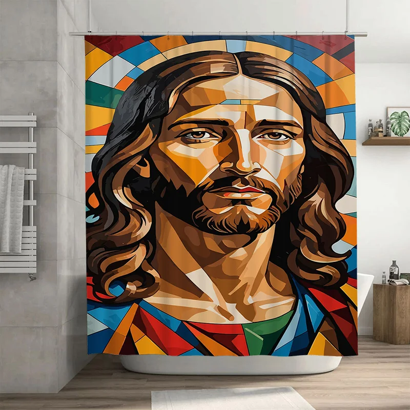 

Уникальный портрет Иисуса Туну, занавеска для душа в ванной комнате, современный арт-деко, религиозный домашний декор, подарок