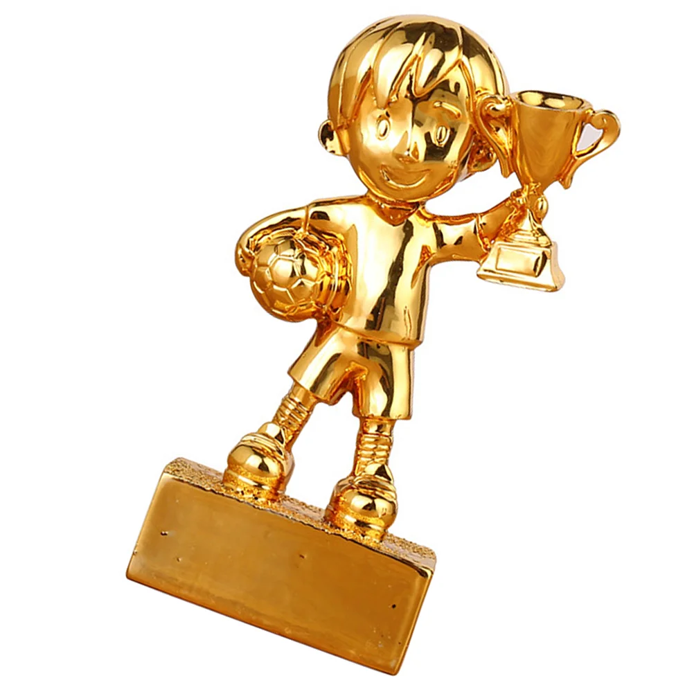 Small Soccer Award Trophy Plating Resin Reward Prizes Decoration Football Awards Trophy with Base (Golden)