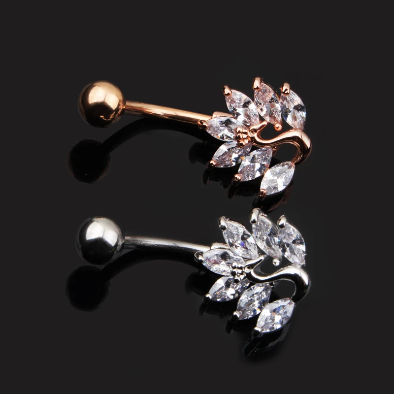 Hollow Grid Leaf Dangled Sexy Navel Belly Piercing Nombril 14G 361L Steel Body Jewelry for Women Girls Mixed Belly Button Rings