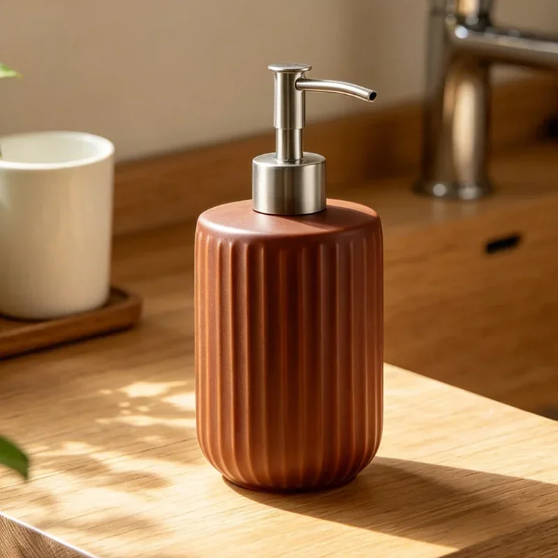 480ml soap dispenser wine red striped bottle matte ceramic hand soap, shower gel, shampoo dispensing bottle press bottle