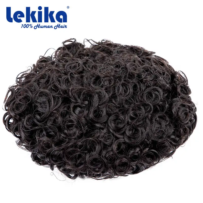 20mm Curly Toupee For Men 0.08-0.10mm Double knotted Natural Hairline Men Wig 100% Human Hair System Unit Male Hair Prosthesis