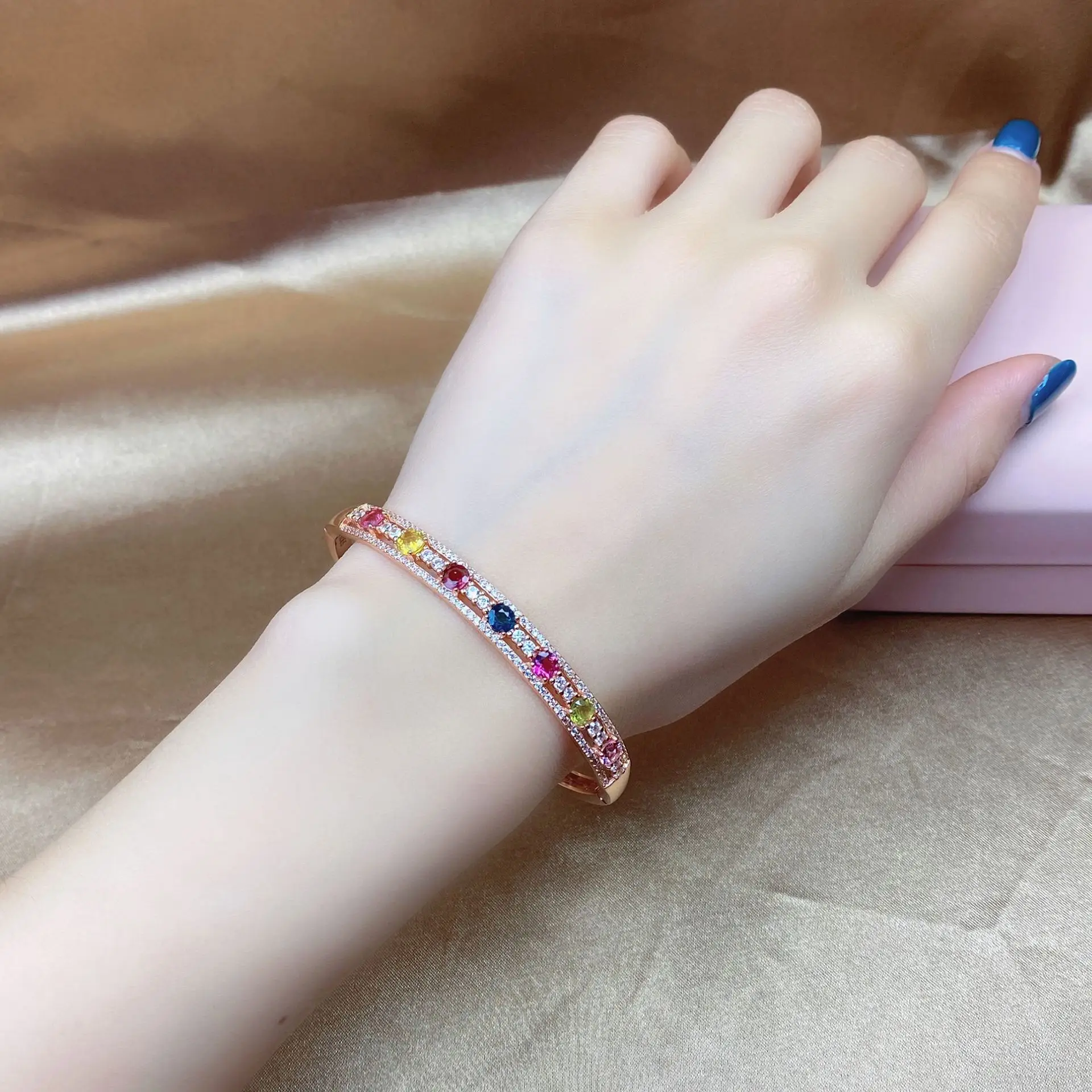 عالية الجودة 925 فضة التورمالين الطبيعي سوار الزركون سوار للمرأة حفلة خطوبة مجوهرات هدية