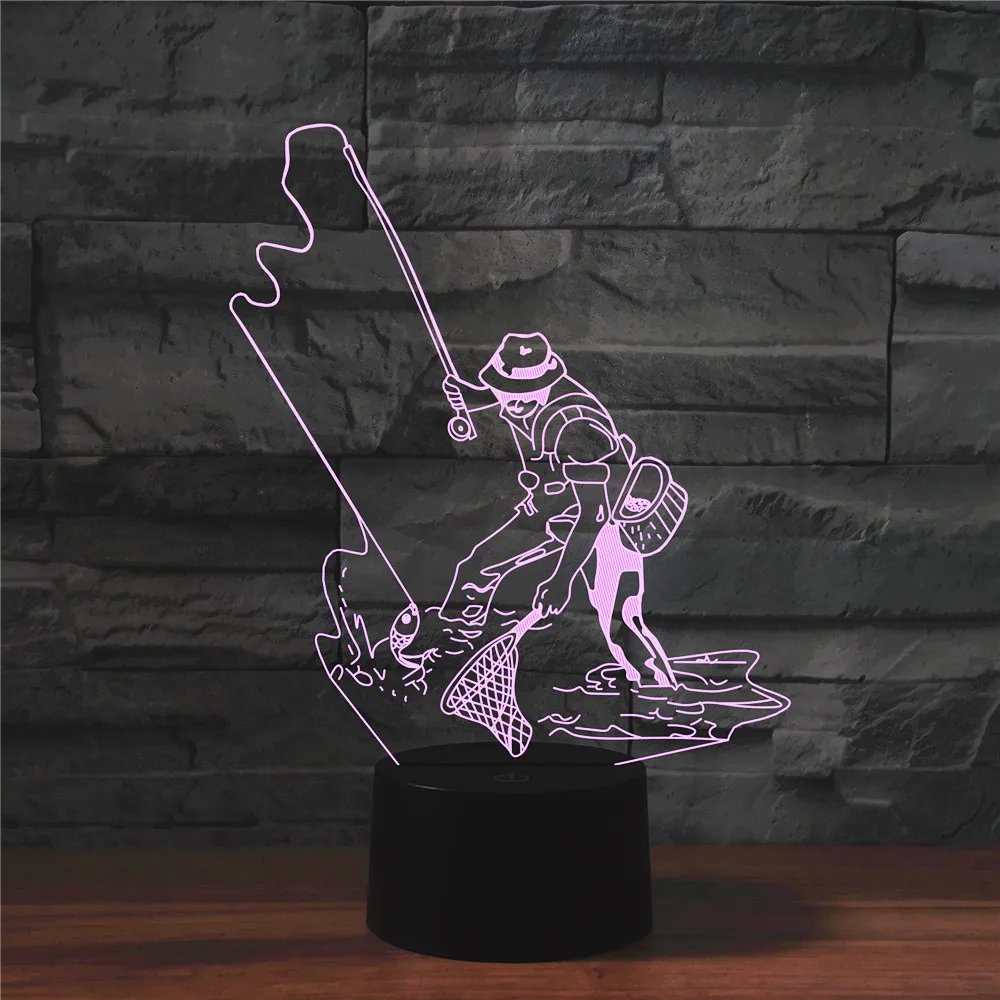 3D Fishing Lamp Illusion LED Night Light Touch Fish Desk Table Lamps Home Room Decor Christmas Gifts for Boys Kids Fishing Lover