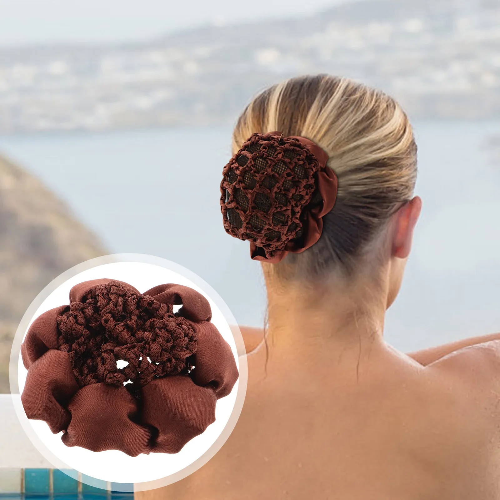 

5Pcs Brown Hair Bun Cover Net Elastic Mesh Invisible Hair Styling Accessories for Nurses Waitresses Flight Attendants