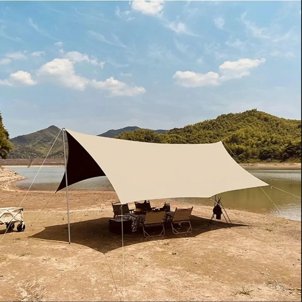 

3*3M Outdoor Camping Watproof Tent Top Vinly Sun Shade Parasol With 2m Scalable Support Rod Stand Beach Sunscreen Tent Shelter