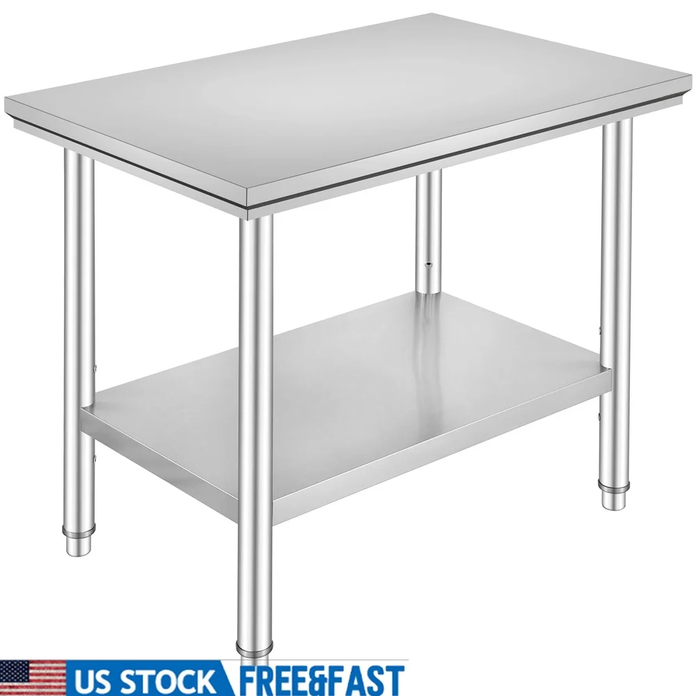 

Сверхмощный стол для приготовления из нержавеющей стали, 35x24x31 дюймов, коммерческая рабочая поверхность, регулируемые полки, емкость 700 фунтов, сертифицированная NSF