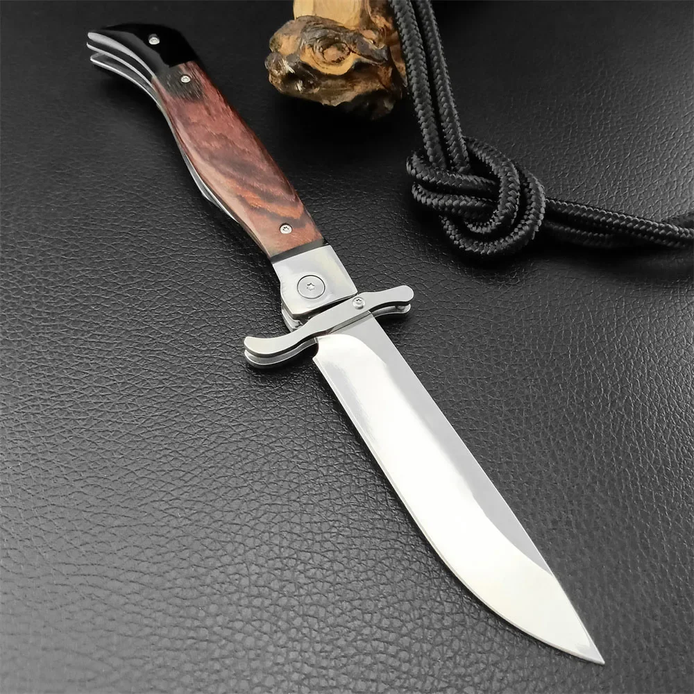 

Russian Finka NKVD Folding Pocket Knife 440C Blade Wood Handle With Cowhide Sheath Outdoor Tactical Camping Hunting EDC Tools