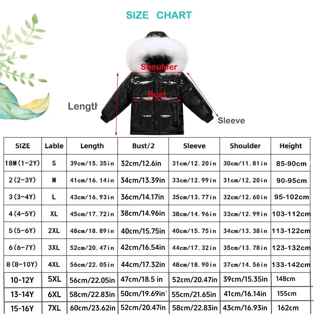 Black Winter Jacket Parka For Boys Winter Coat 90% Down Girls Jackets Children\'s Clothing Snow Wear Kids Outerwear Boy Clothes