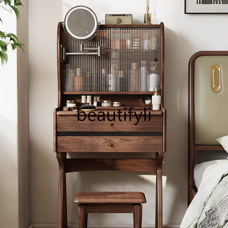 

Small apartment bedroom high cabinet solid wood storage Japanese makeup table