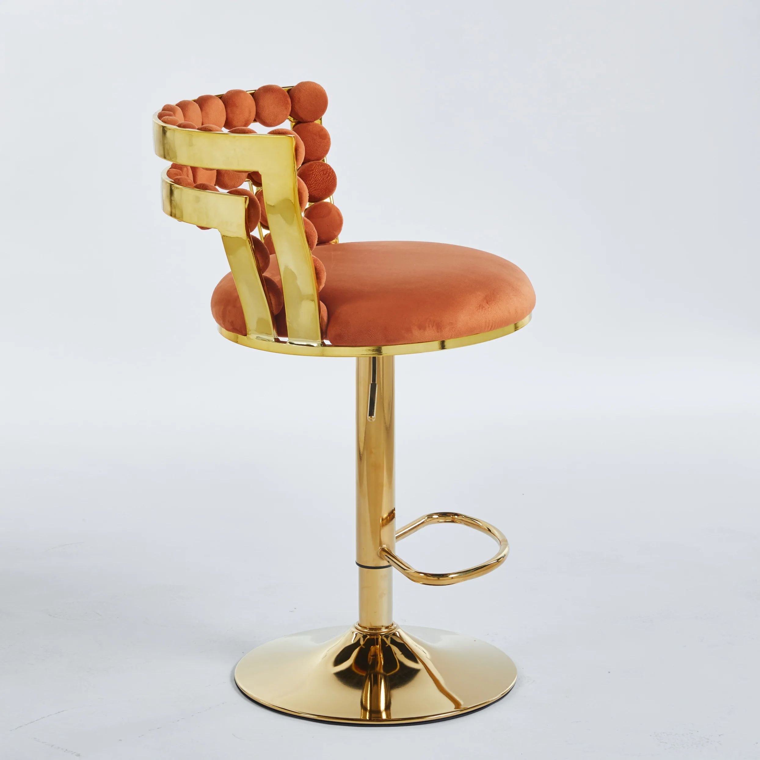 Modern Bar chair(set of 2 ) with golden color iron tube legs, soft cushions and comfortable backrest, suitable for dining room,