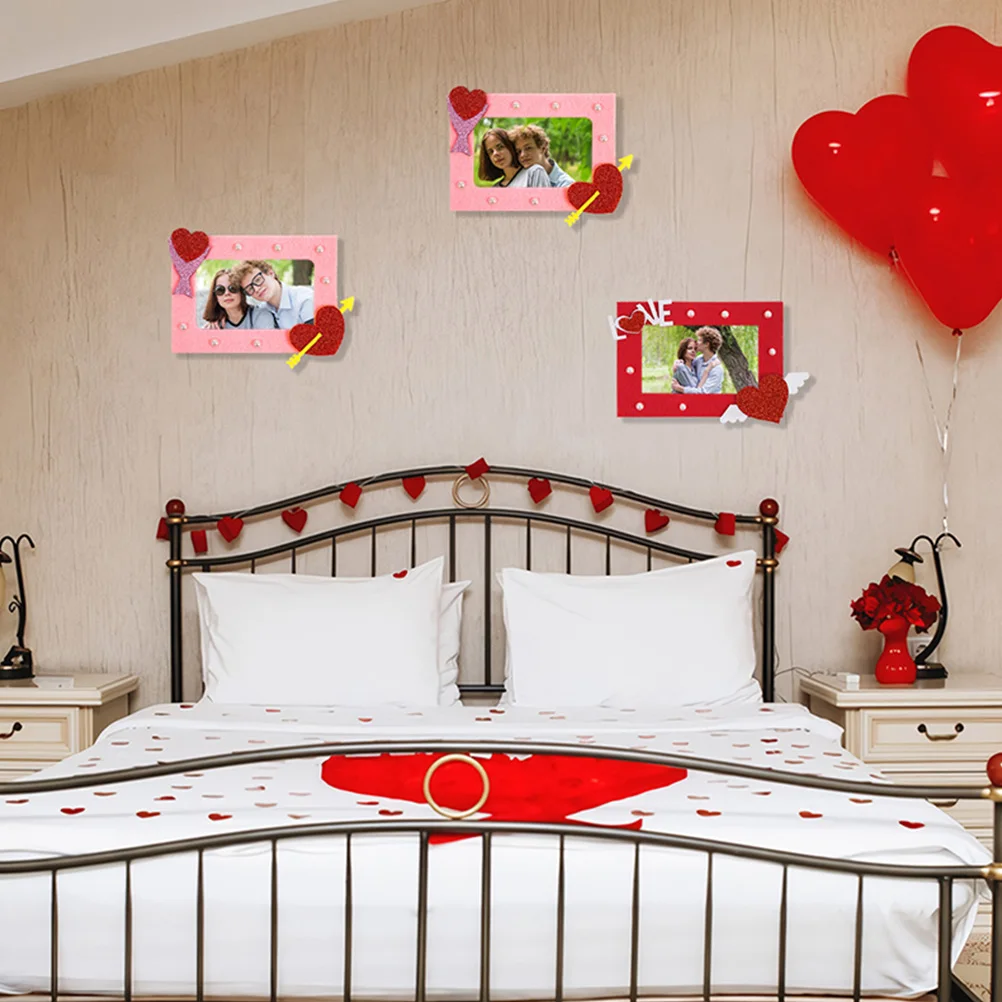 

2pcs Love Photo Frame Valentine's Day Wedding Non-woven Decorative Picture Frames Retro Small Desk DIY Wall Antiqu