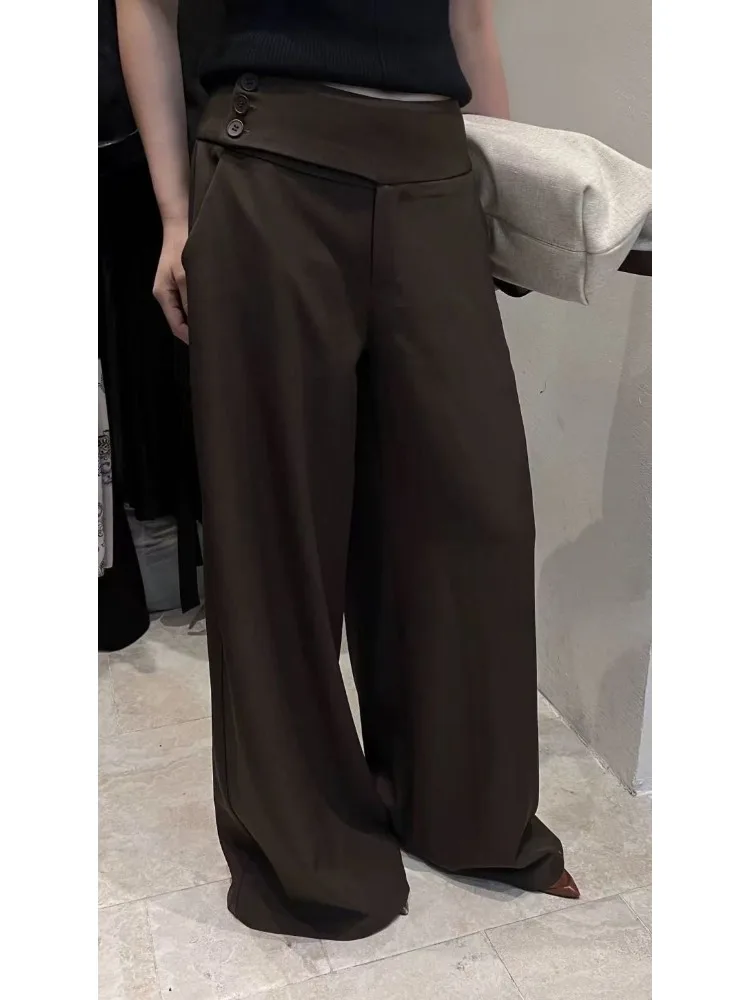 Deeptown Black Wide Leg Women Pants Y2k Gray Low Waist Korean Fashion Straight Trousers Baggy Casual Classic Faux Woolen Winter