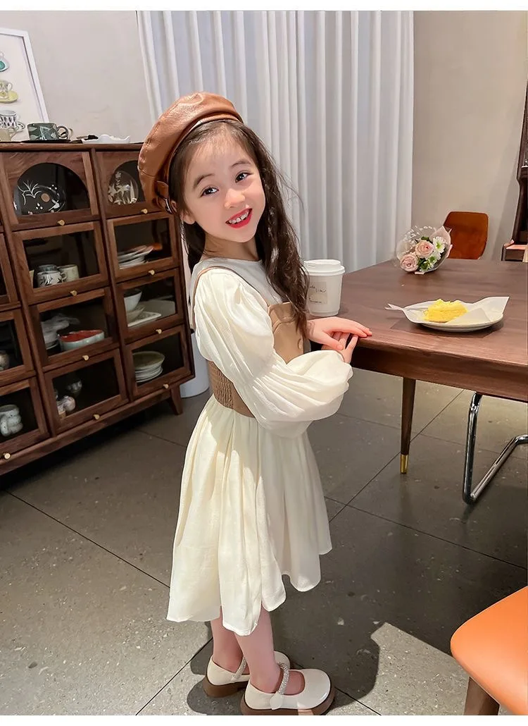 Frühling Herbst Mädchen Kleid Set Langarm Kinder Retro Pu Leder Weste Kleid Set Teenager-Mädchen Kleidung Anzug 4 6 8 12y – Detail 6