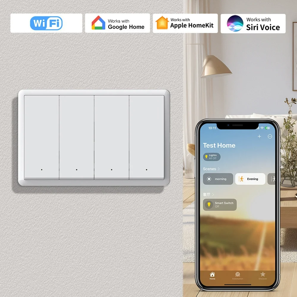 Interruptor Inteligente Wifi Tuya Matter para Hogar Inteligente, Compatible con Google Home, Apple Homekit, Control por Voz Siri, Control Remoto, Control Programado