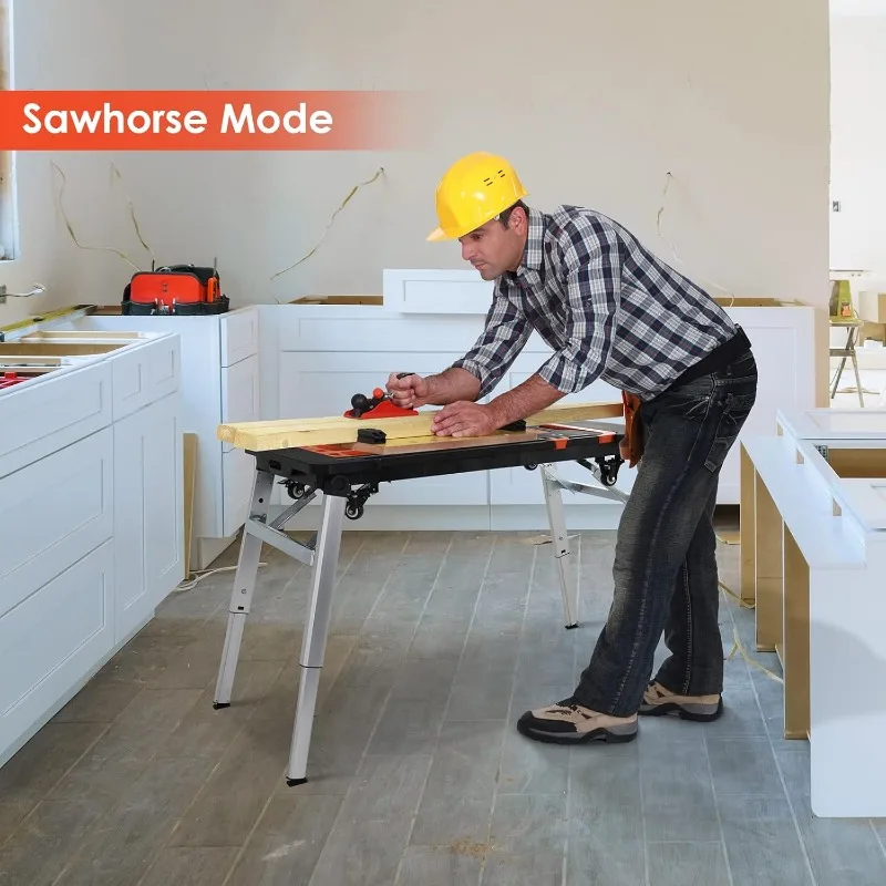 TLGREEN Multifunctional Folding Work Table, 7 in 1 Work Benches for Garage, as Portable Workbench, Sawhorse, Scaffold, Platform