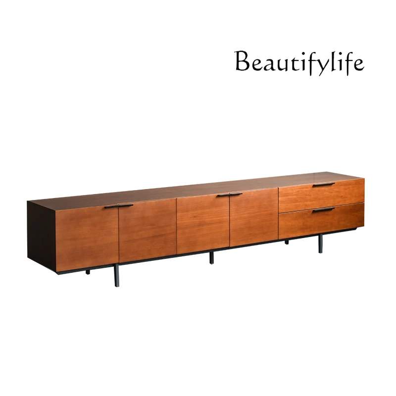 Nordic Modern Simple and Light Luxury TV Stand Combination Wall Cabinet Walnut Color Living Room Home